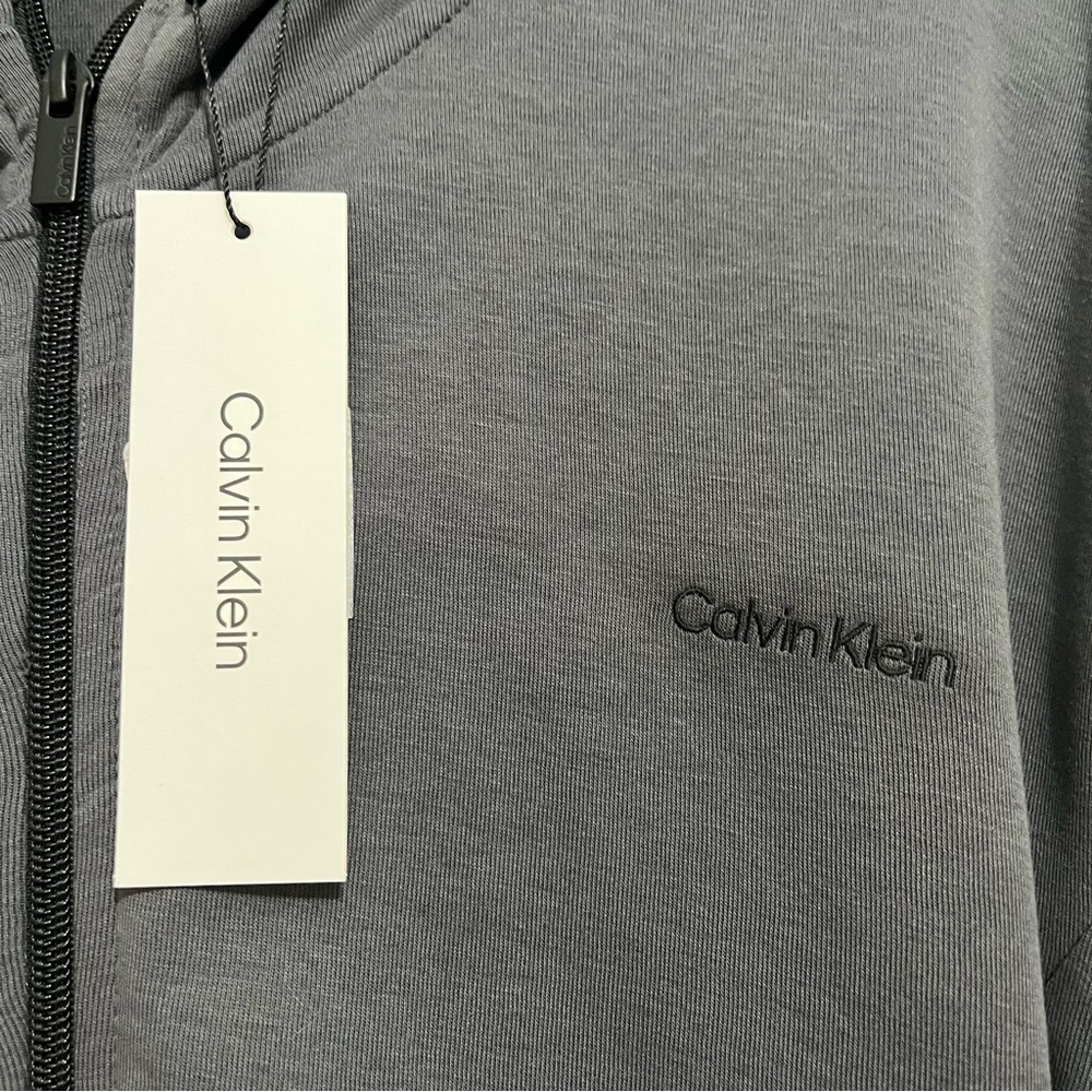 Calvin Klein Gray Pinstripe Mens XXL Zip Up Long Sleeve Hooded Track Jacket - Picture 3 of 11